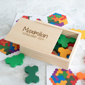 Personalisiertes Geschenk zur Einschulung - Lernspiel Holzpuzzle Hexagon