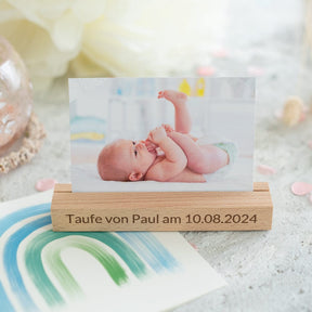 Taufgeschenk- personalisiert - Holzaufsteller für ein Foto zur Taufe